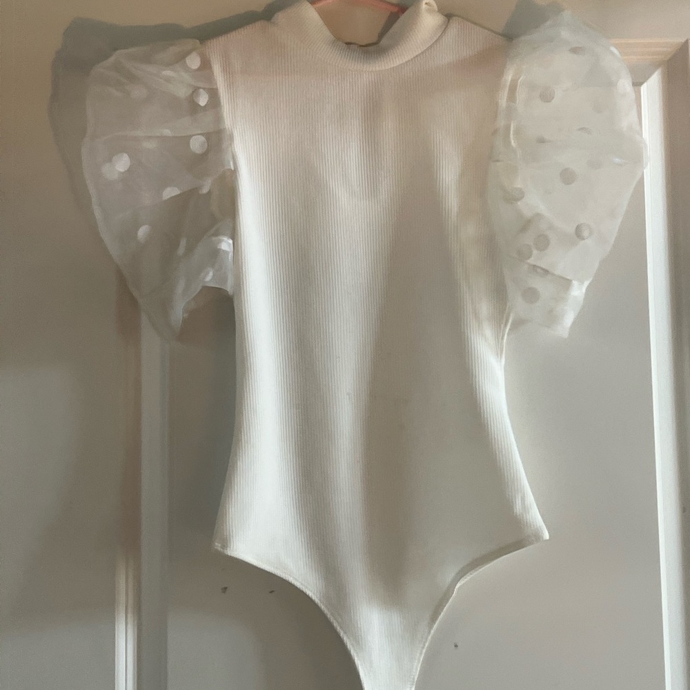 white bodysuit w/ puffy sleeves